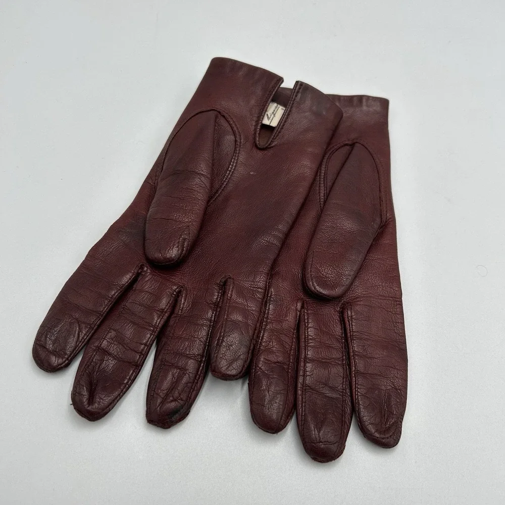 Vintage Etienne Aigner Burgundy Leather Gloves Women Size 7 Italy Horseshoe Logo